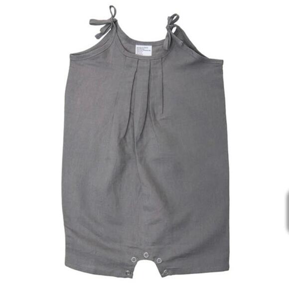 NWOT Beba Bean Box Pleat Linen Romper With Ties Size 6-12 Months In Color D Gray - Picture 1 of 6